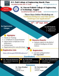 3 Days Online Free Hands on Workshop on “Artificial Intelligence and Data Science: Challenges and Applications