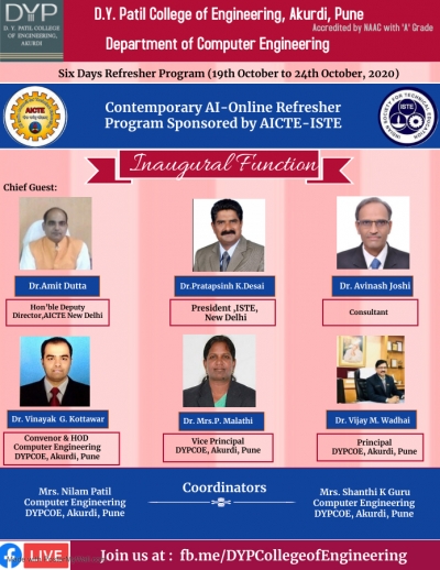 6 days Online Refresher program on &quot;Contemporary-AI&quot;- DYPCoE, Akurdi, Pune